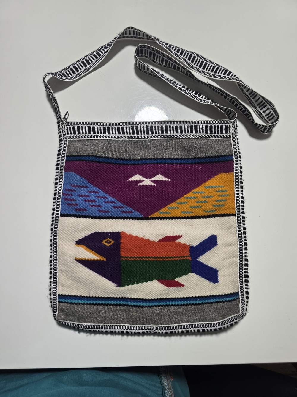 Handwoven Fish Motif Crossbody Bag in Multicolor